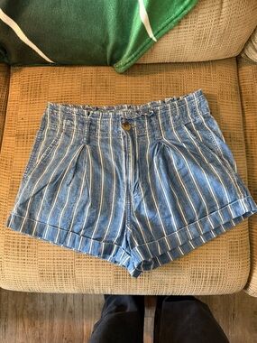 American Eagle Outfitters Blue & White Striped High-Waist Shorts